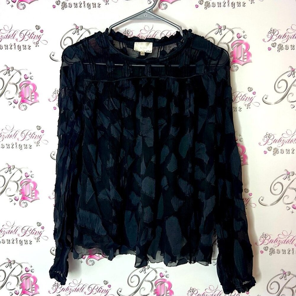Wilfred Black Ruffled Long Sleeve Blouse floral frilly cute flowers blouse silk